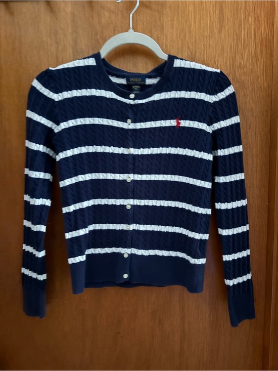 Polo Ralph Lauren Other - POLO RALPH LAUREN Girls sz XL 14-16 Cable Knit Cardigan Navy Blue White Striped